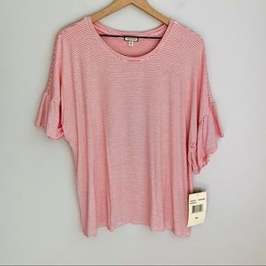 NWT Self Esteem Red Striped Ruffle Sleeve Top